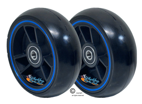 TRI RACER - 4" x 1.40" 3-Spoke Composite Mag Wheel, Black Wheel With Blue Strip/ Black Tire. Sold as Set of 2